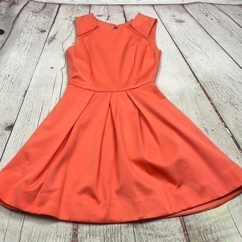 UEC BeBe coral orange fit n flare dress xxs with open back detail